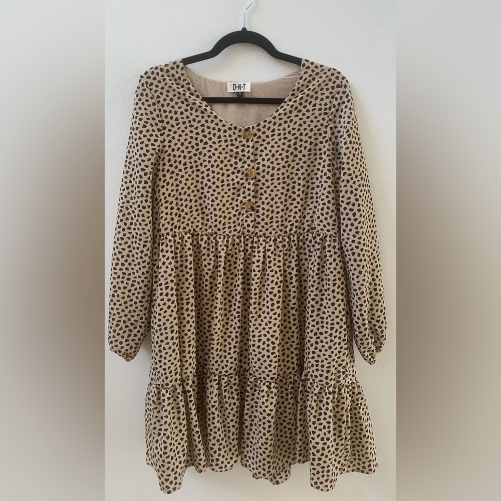 Women’s SZ S DNT Long Sleeve Tan & Cream Boho Dress - Picture 3 of 7